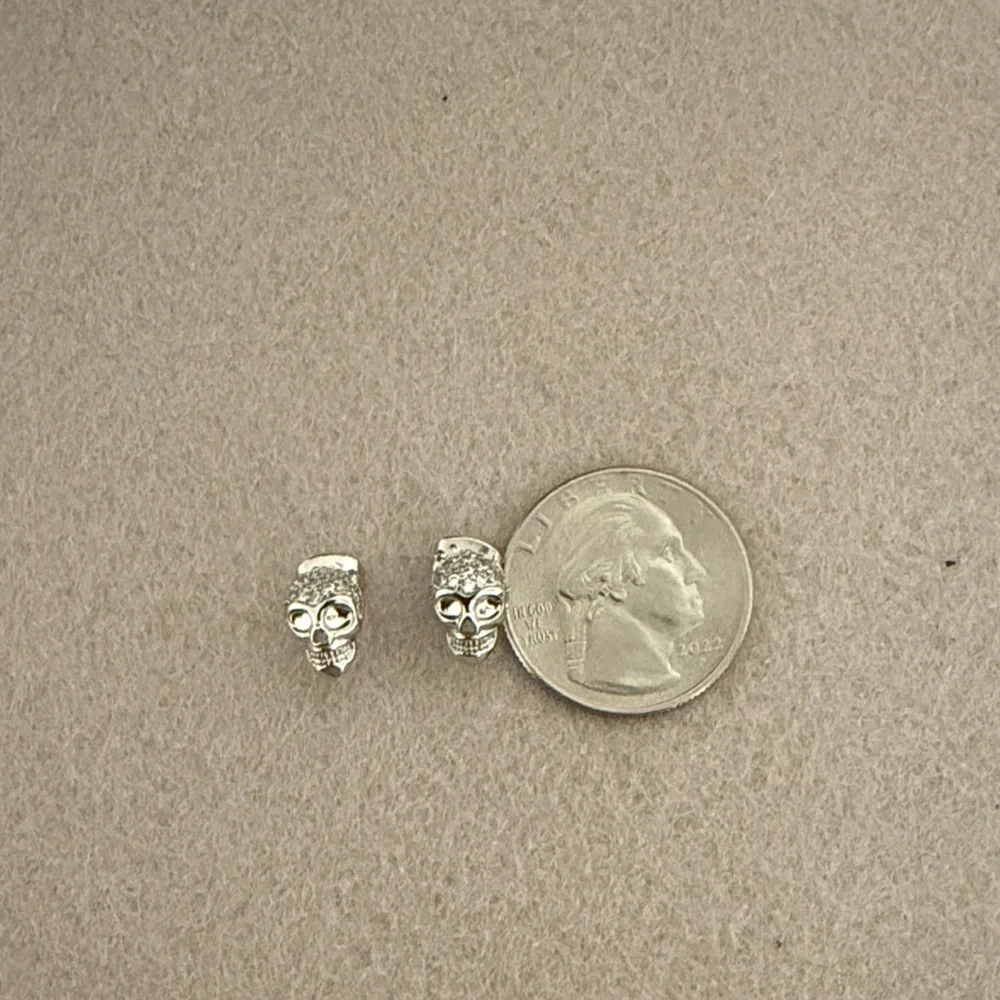 Edgy Silver Cubic zirconia Mini Skulls heads Gold plated Stud Earrings
